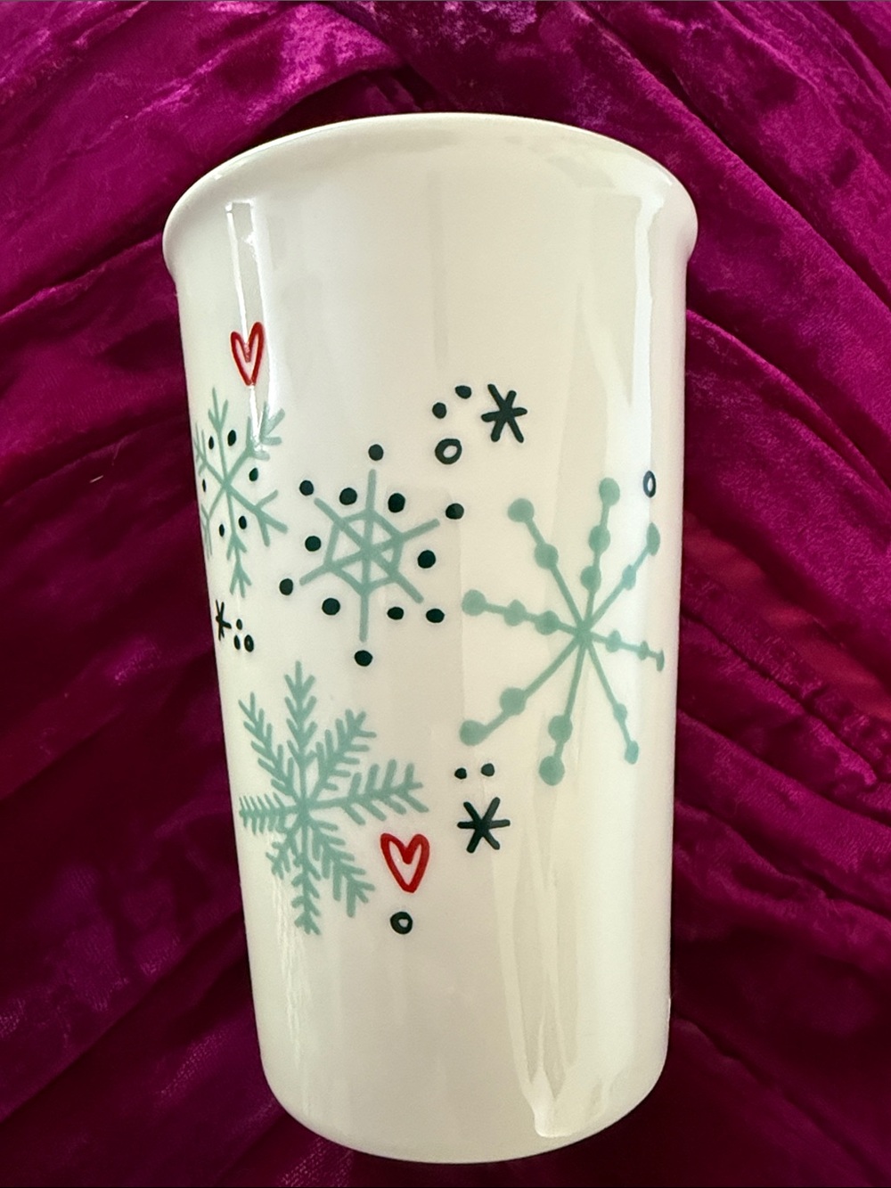 Starbucks Snowflake and Hearts Ceramic Tumbler